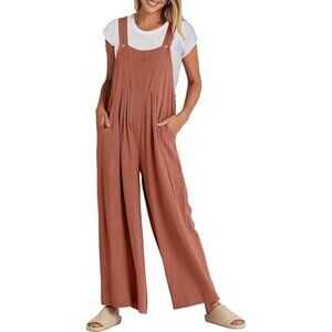 ANRABESS Women's Size Medium Rust Pink Linen Blend Overall Jumpsuit Beach Summer